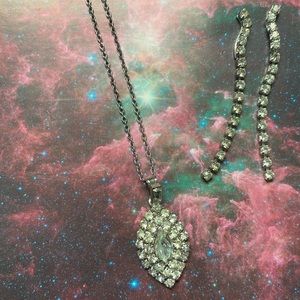 Vintage Rhinestone Necklace and Earrings Set